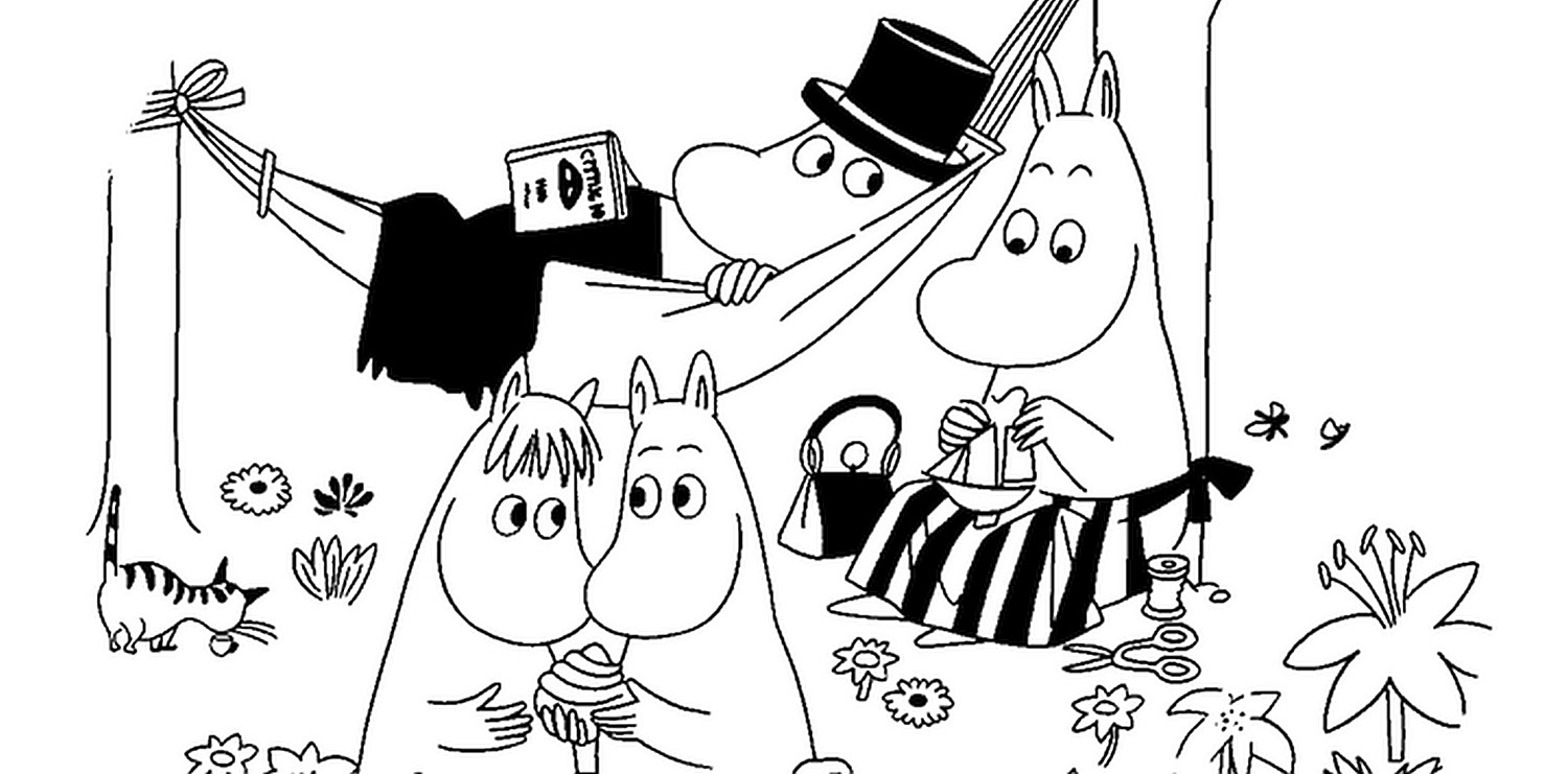 Moomin Family Time grafisch zwart-wit_XL