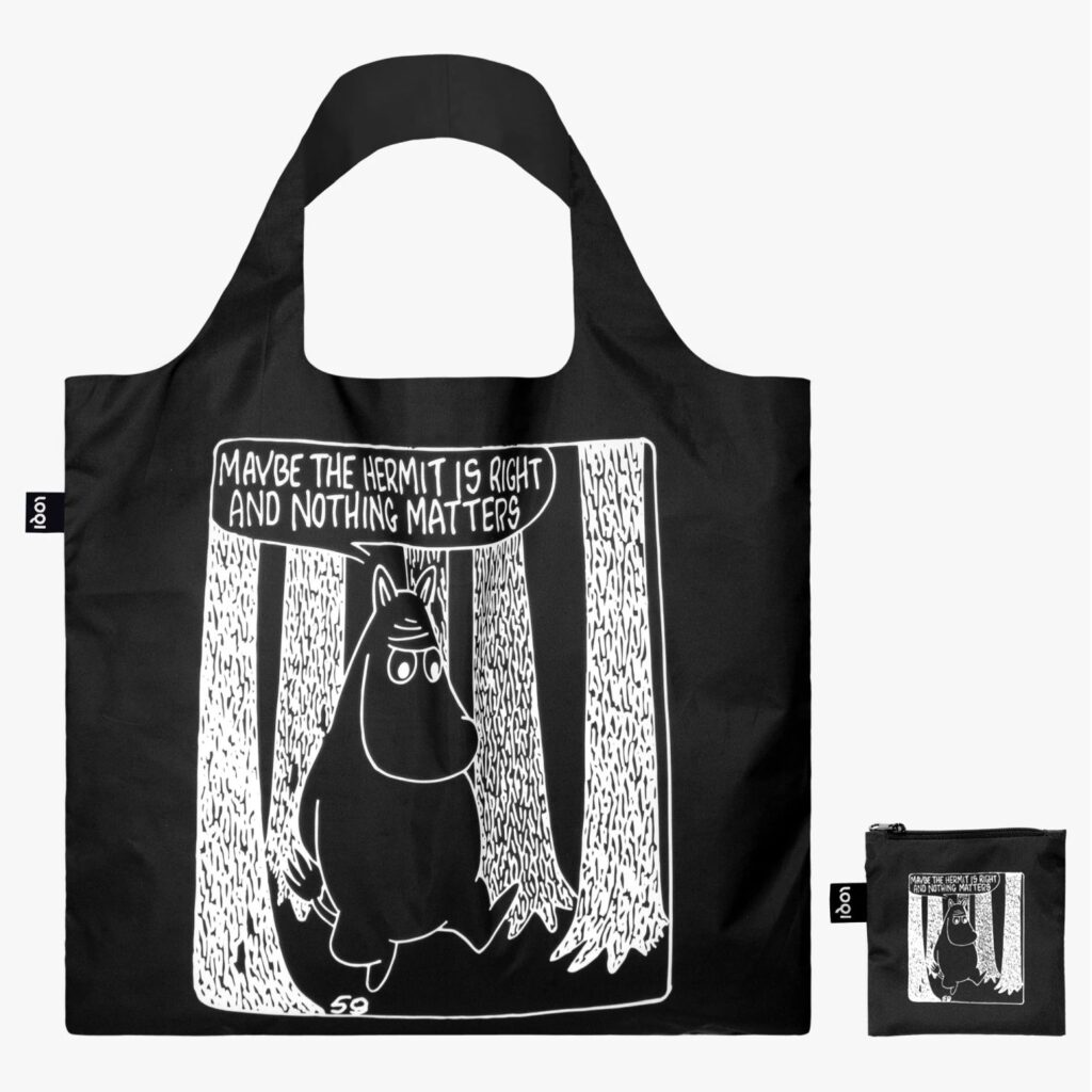 Loqi opvouwbare tas L Moomin Comic Adventures white on black