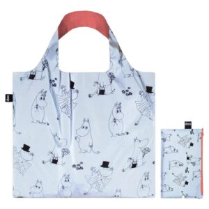 Loqi opvouwbare tas L Moomin Family Pattern grijsblauw-reflecterend