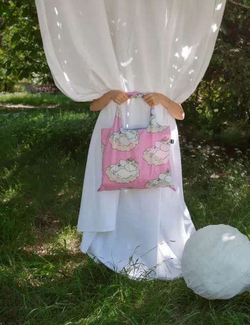 Loqi opvouwbare tas L Moomin Cloud, pink